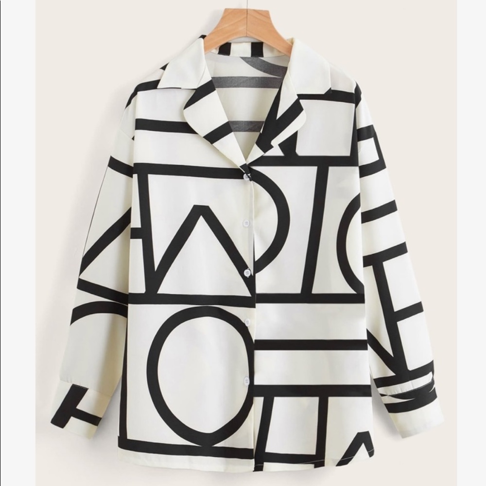 Elegant Abstract Geo Loose Relaxed Fit Print Button Down Shirt - Picture 13 of 16